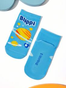 Blippi X SHEIN 5 双棉质柔软透气吸湿排汗儿童短袜彩色可爱卡通汽车图案踝袜加固脚趾和脚跟，经久耐用，男女通用，四季百搭，适合学校和户外 - 彩色 - 查看 13