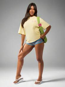 Missguided x Playboy Oversized Bunny Logo Graphic Tee Short Sleeve Summer Spring Festival Cotton Casual Leisure Streetwear Weekend Comfort Top - Yellow - View 3