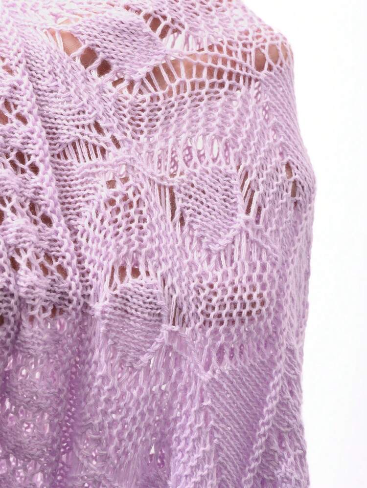 2pcs Set Women Sleeveless Hollow-Out Knit Long Cardigan & Skirt Pajamas Suit