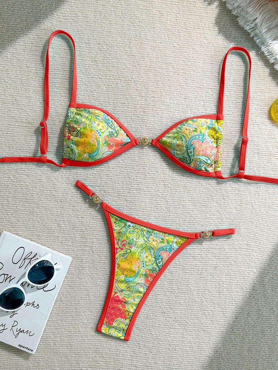 Swim Mod 2 bộ đồ bơi đi nghỉ mát, ngày lễ tình nhân, tiệc bãi biển, bikini in họa tiết nhiều màu sắc - Đỏ - Xem 1