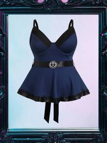 Fantasy Costume Set de 2 piezas de disfraz de policía: Minivestido + tanga, en colores contrastantes, lencería sexy de talla grande