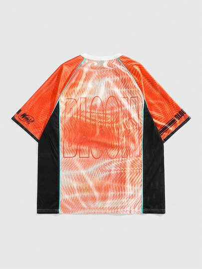 Winx Club X ROMWE Camiseta de manga corta de cuello en V con estampado de personaje de dibujos animados y letras, en colores contrastantes, para hombre, de estilo casual y urbano