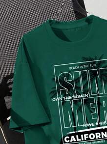 SHEIN 青少年男孩休闲图案短袖T恤，适合夏季 - 墨綠色 - 查看 3