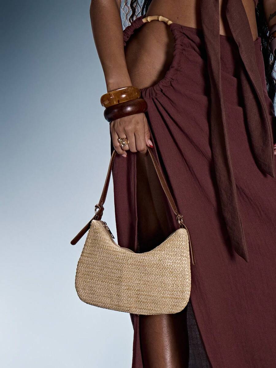 MUSERA 单肩包、流浪包，时尚、优雅、简约、百搭，适合海滩、度假、假日、夏季、海边、日常使用。 - 卡其色 - 查看 1