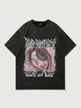 Goth T-shirt imprimé gothique avec motif unique d'œil et de main de squelette, convient pour les rassemblements de rue