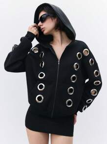 LYSMO Pull à capuche avant-gardiste cool pour femmes avec un design œil de poule ajouré