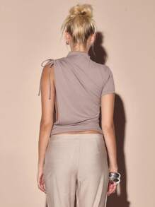 MUSERA Asymmetric High Neck Ruched Shoulder Extreme Cut Out Side Longline Fitted Short Sleeve Top Summer Vacation Y2k 90's Streetstyle Cool Girl Festival Holiday Elegant Club Classy Graduation Holiday Girly