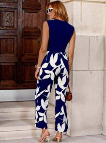 Solivie Bộ đồ liền thân không tay in hoa có túi dành cho nữ, họa tiết thực vật, trang phục mùa hè dành cho nữ - Xanh và trắng - Xem 2