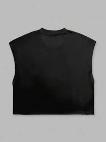 Manfinity Dauomo Men's Letter Print Round Neck Casual Top, Fashion & Minimalist, Summer - Black - View 2