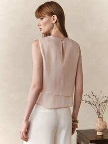 Arave Women's Oganza Sleeveless Commuter Casual Vacation Asymmetric Hem Short 3d Floral Design Crop Top ,Babydoll Top,Back To School Clothes,Vacation Outfits Women,Birthday Outfits For Women