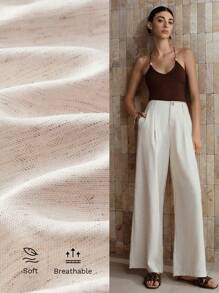 MOTF PREMIUM 纯色褶皱阔腿裤 - 杏色 - 查看 1