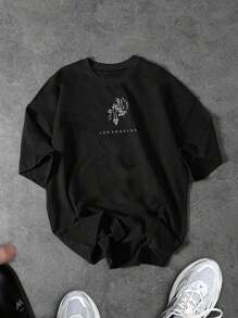 Sport MetroGents 男士夏季休闲十字印花运动T恤健身上衣透气 - 黑色 - 查看 1