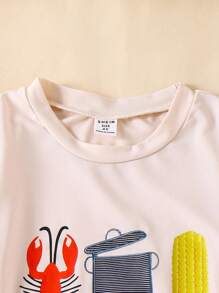 小男孩（小）杏色小虾印花短袖上衣T恤，搭配虾、土豆、玉米印花可爱独特的装扮，夏季 - 杏色 - 查看 4