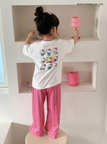 HELLO KITTY | DAZY Young Girl Collab 圆领针织短袖 T 恤 + 长裤 春夏女童家居服（小码） - 白色 - 查看 7