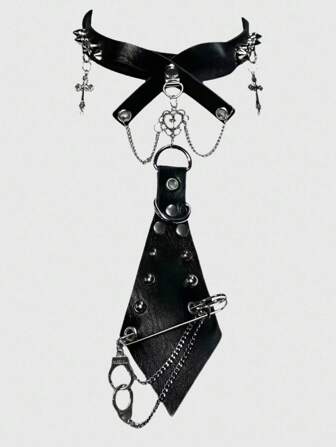 Grunge Punk Punk Rock Style Rivet Chain Metal Heart & Cross Bracelet, Unisex Tie Clip, Goth Dark Style Accessories, Unique Personalized Jewelry