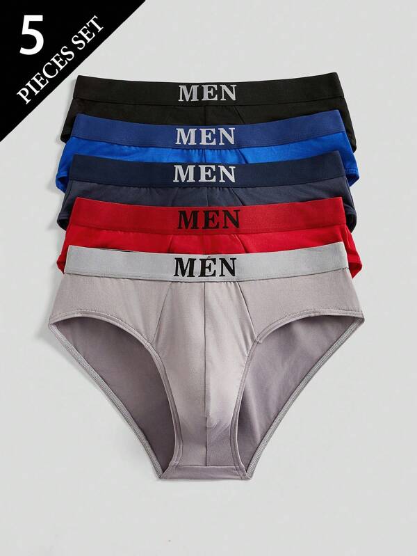 EasyFave 5pcs Men's Simple Casual Elastic Waist Logo Printed Boxer Briefs