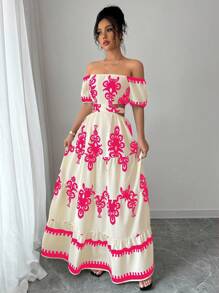 Chiquease 休闲 - 度假休闲露肩蝴蝶结背心连衣裙 - 玫紅色 - 查看 6