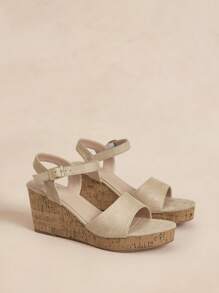 Rosivie 女士时尚杏色休闲坡跟带扣凉鞋 - 杏色 - 查看 4