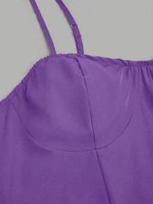 SHEIN MOOSTA Plus Size Solid Color Cami Cinched Waist Romantic Mini Dress - Mauve Purple - View 3