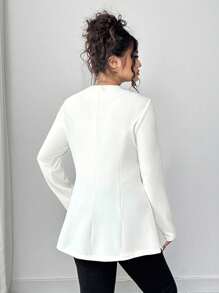 Elenzga 大码女式V领纯色商务休闲西装外套 - 白色 - 查看 2