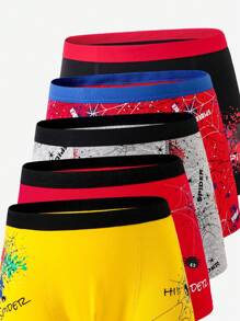 5pcs Pack Boys Cotton Colorful Spider Print Comfortable Briefs Kids Boxer Shorts Fall Winter