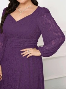 Modelyn Gaun Ukuran Plus Elegan dengan Kerah Berbentuk Hati dan Lengan Lentera, Cocok untuk Musim Gugur - Purple - View 5