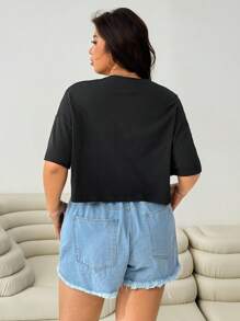 SHEIN EZwear Plus Solid Drop Shoulder Tee - Black - View 2