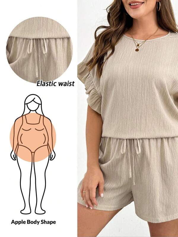 SHEIN Essnce Plus-size dames zomer casual pak, dames korte mouwen tweedelige set, vakantiepak, plus-size casual dameskleding zomeroutfits voor vrouwen loungesets voor vrouwen, vakantie tweedelige set 2-delige zomeroutfit