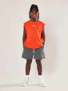 SUMWON 夏季街头服饰基本款都市背心无袖短裤运动服青年健身 - 橘色 - 查看 2