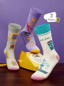 FRIENDS X SHEIN 3 pares de calcetines informales de mujer hasta el tobillo, suaves y transpirables, que absorben la humedad, de moda y lindos, con refuerzo en los dedos y el talón para mayor durabilidad, aptos para todas las estaciones y combinables con todo