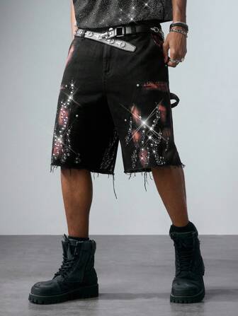 ROMWE Avant Shorts vaqueros con estampado de llamas de moda para hombres, de verano