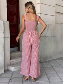 New Arrival Summer Fashion Elegant Plaid Jumpsuit With Suspender For Women