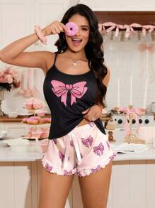 SHEIN Sleeveless Spaghetti Strap Short Pajama Set For Women With Playful Print And Relaxed Fit - Multicolor - View 5
