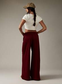 Missguided x Playboy 阔腿阔腿风格家居服运动裤秋冬休闲舒适裤子，配有抽绳腰带 - 酒紅色 - 查看 2