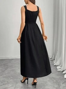 INAWLY Women Elegant Rhinestone Sleeveless Dress, Summer - Black - View 2