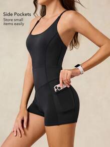 OutZeal 吸汗排汗交叉带可拆卸护垫侧袋连体衣徒步旅行露营 - 黑色 - 查看 5