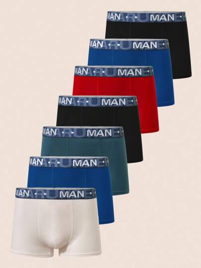 SHEIN 7pcs/Pack Solid Color Teens/Boys Letter Waistband Plain Briefs