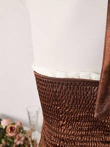 SHEIN Unity Women's V-Neck Sleeveless Backless Solid Color Summer/Autumn Halter Tank Top - Coffee Brown - View 4