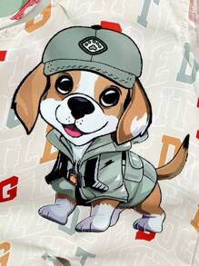 SHEIN 男婴幼儿 0-3 岁可爱小狗印花连体衣搭配苹果绿 T 恤套装，可爱春夏装 - 綠色 - 查看 3