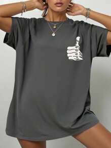 SHEIN EZwear Plus Size Women Short Sleeve Round Neck T-Shirt, Fashionable For Summer - Dark Grey - View 2