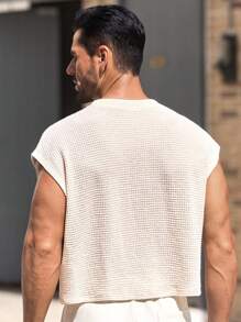 Manfinity VCAY Men's Casual Slim Fit Sleeveless Knit Tank Top Men Knit Tops Summer Tops For Men Men Sleeveless Knit Top Crochet Tops For Men Men Waffle Knit Sleeveless Shirt Men Sleeveless Shirt Men Mesh Top Men Sleeveless Tops