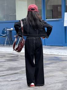 Dazy Kids 2pcs Tween Girl Denim Long Sleeve Shirt And Denim Pants Set, Tween Girl Fall Fashion - Black - View 6