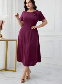 Modelyn Plus Size Elegant Solid Color Bowknot Decor Dress, Summer