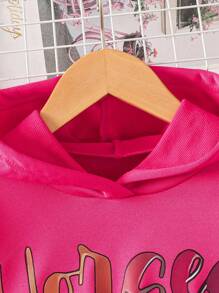 Girls Spring/Autumn Hoodie Outfit - Letter Print Hoodie, Pony Print Vest, Letter Print Pants, Fashionable Korean Style Casual Suit For Toddlers - Multicolor - View 5