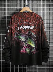 Manfinity Homme Men's Long Sleeve Casual Fishing Shirt - 3D Fish Print, Round Neck, Polyester, Black & Blue Gradient, Ideal For Outdoor Activities, Fishing Accessory Fishing Shirts Fishing Hoodie Men Fishing Shirt Long Sleeve Fishing Shirt Graphic Fishing Shirt.A Great Gift For A Boyfriend Or Husband.