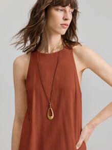 Ontre 2025 新款音乐节/演唱会休闲无袖橙色亚麻圆领背心，适合女士，度假风格日常穿着，商务休闲宽松一字肩衬衫