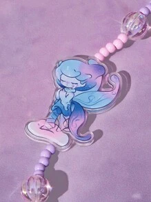 Pop Mart Azura X SHEIN Cartoon Pattern Handmade Acrylic Beaded Phone Lanyard, Dreamy Purple