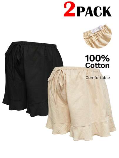 Modmama Two-Piece Maternity Shorts, With Decorative Ropes At The Waist And Ruffles At The Bottom. Casual Vacation