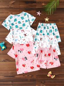 SHEIN 3件套少女卡通印花短袖睡衣套装（含短裤） - 彩色 - 查看 2