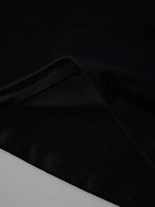 INAWLY 女士纯色圆领中长袖简约 T 恤，休闲商务日常穿着 - 黑色 - 查看 3